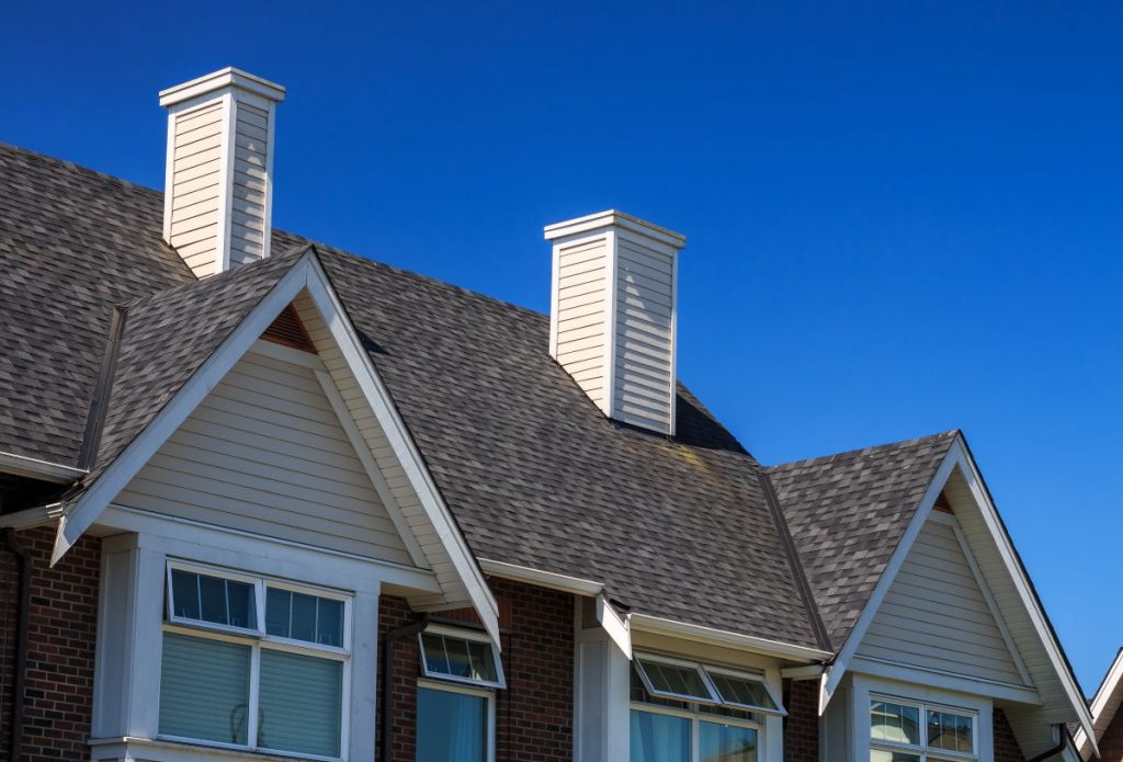 Large house with a new shingle roof