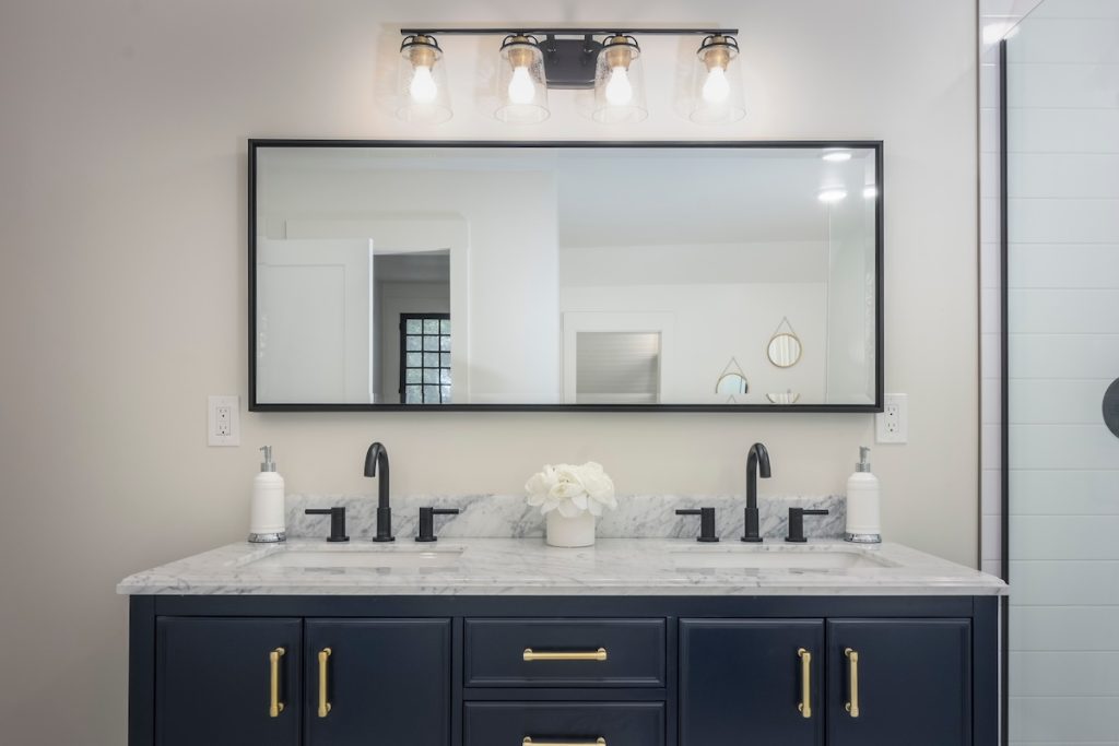 modern bathroom interior with dual sinks